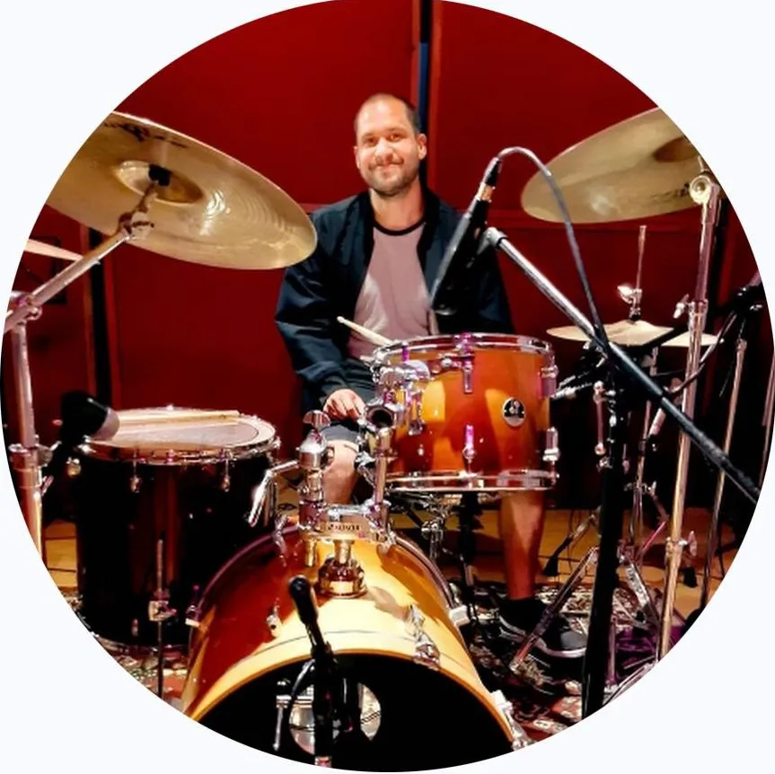 Eddie sitting at a drumset